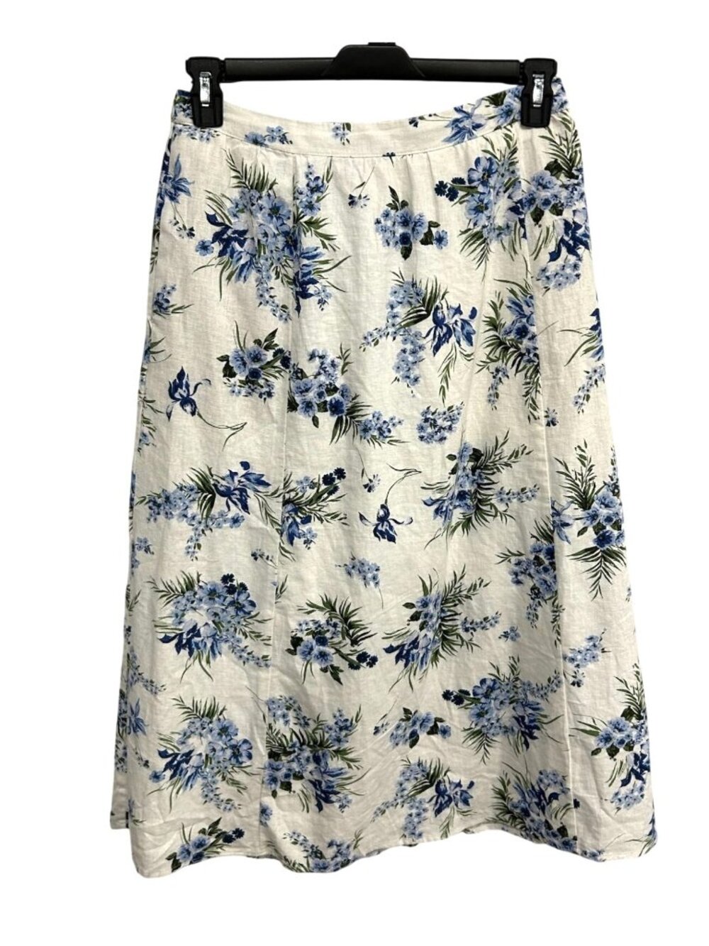 Rachel Zoe Medium Blue Floral A Line Midi Skirt Linen Blend Elastic Waist Boho